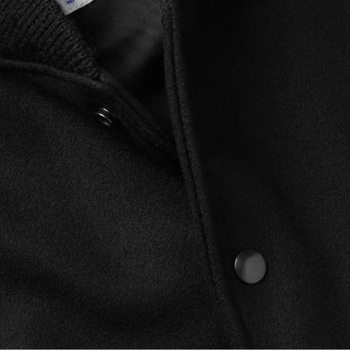 Hayes Black Wool Varsity Jacket with Leather Detail