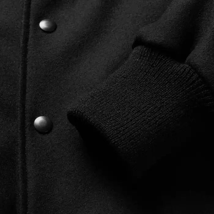 Hayes Black Wool Varsity Jacket with Leather Detail