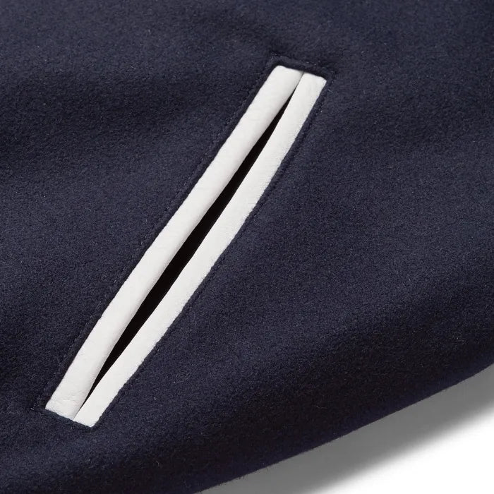 Hayes Navy Wool Varsity Jacket with White Leather Detail