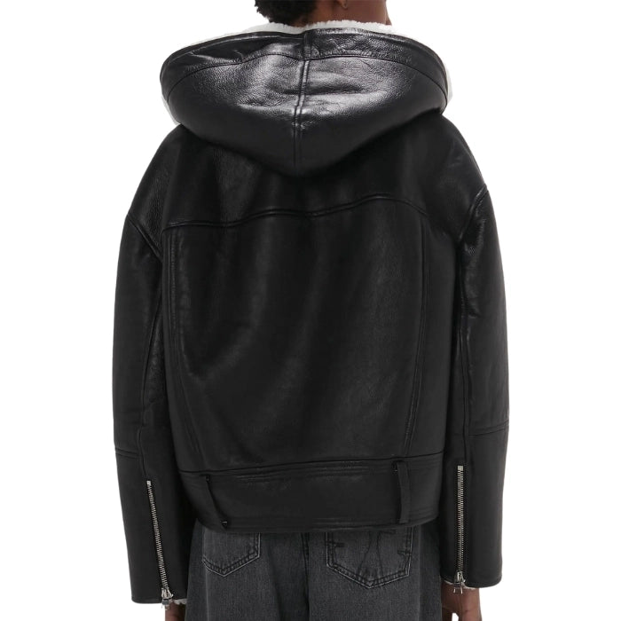 Ivenza Hooded Fur Shearling Leather Biker Jacket