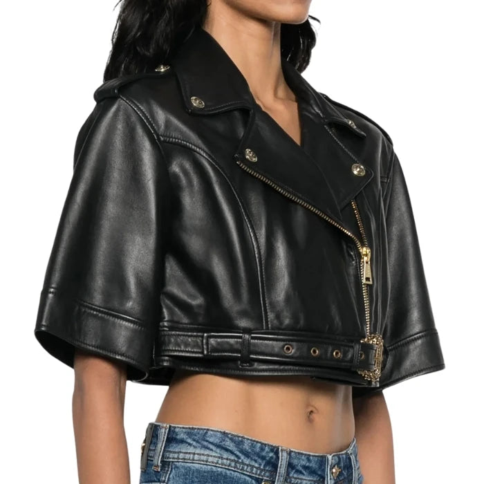 Luxe Belted Cropped Moto Jacket