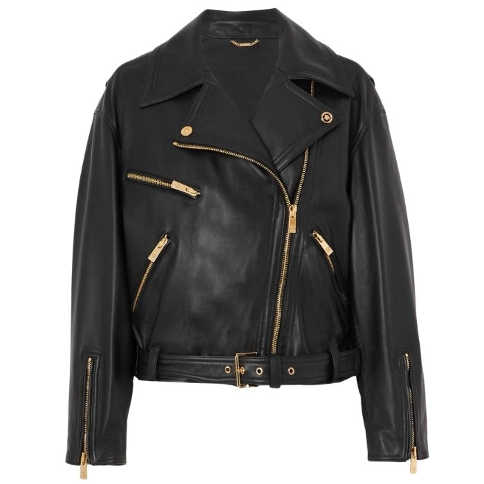 Luxury-Inspired Women's Belted Biker Jacket
