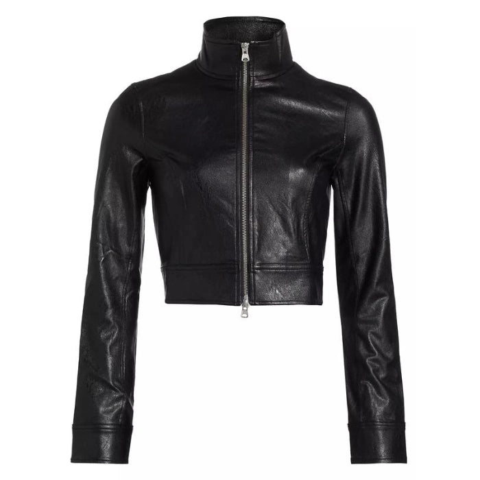 Lynza Long Sleeve Cropped Leather Biker Jacket
