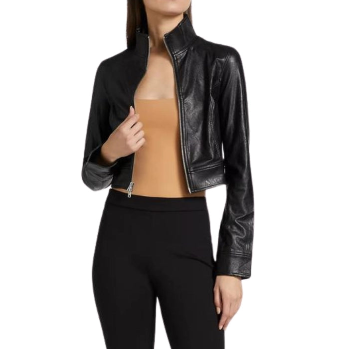 Lynza Long Sleeve Cropped Leather Biker Jacket