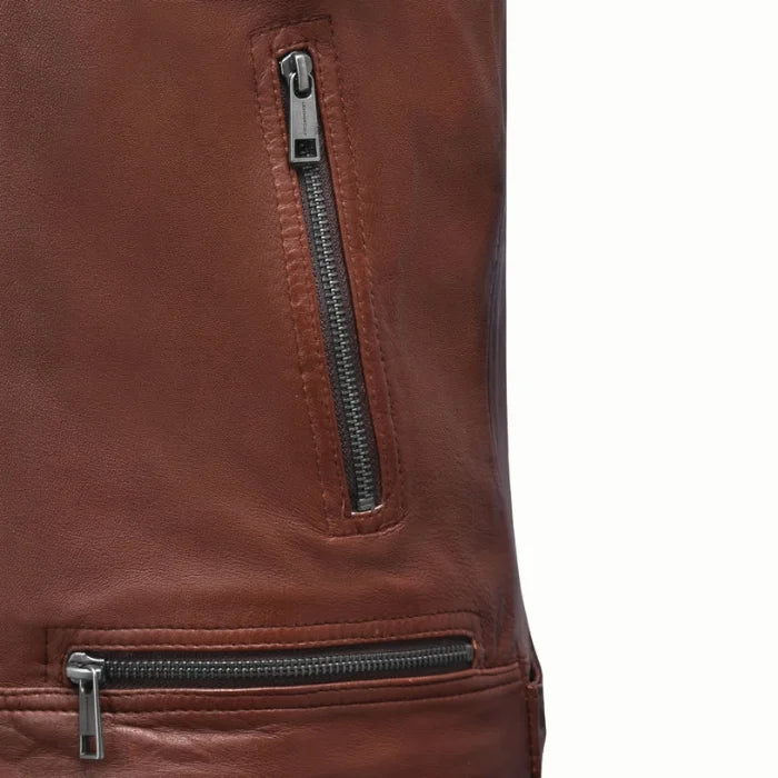 Men's Tan Veil Leather Biker Jacket