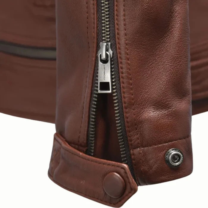 Men's Tan Veil Leather Biker Jacket