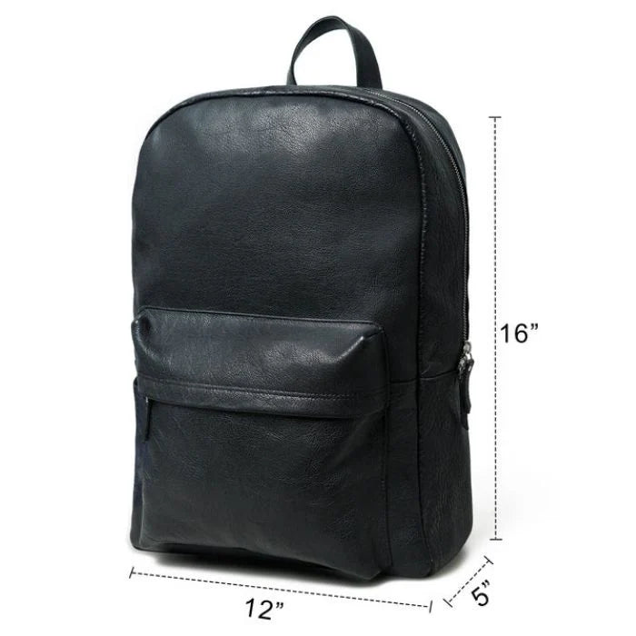 Black backpack with measurements on a white background