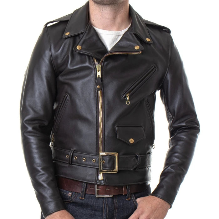 Men's Rebel-Style Belted Leather Biker Jacket