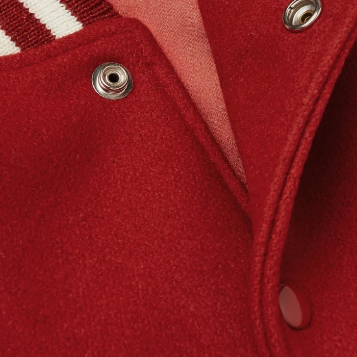 Fulton Red Wool Varsity Jacket with Leather Accents