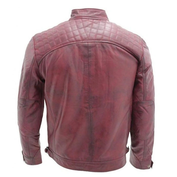 Mens Retro Racing Maroon Leather Jacket