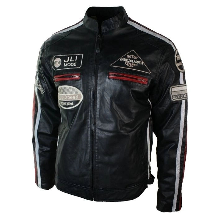 Roadster Black Vintage Racer Biker Leather Jacket