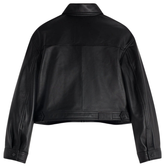 Back view of Black Cropped Leahter Jacket