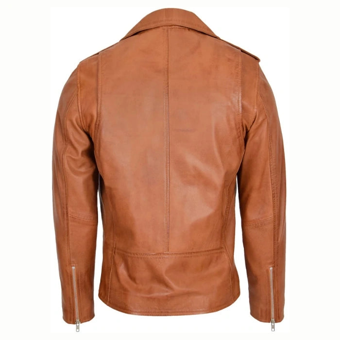 Men's Tan Brando Leather Biker Jacket