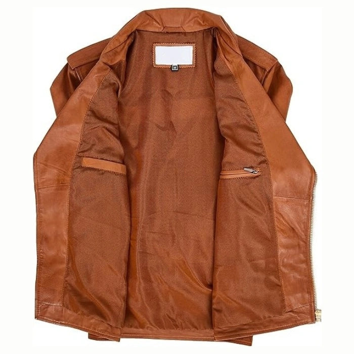 Men's Tan Brando Leather Biker Jacket