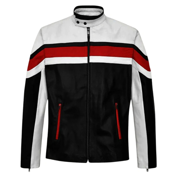 Thunder Striped Rocker Moto Leather Jacket
