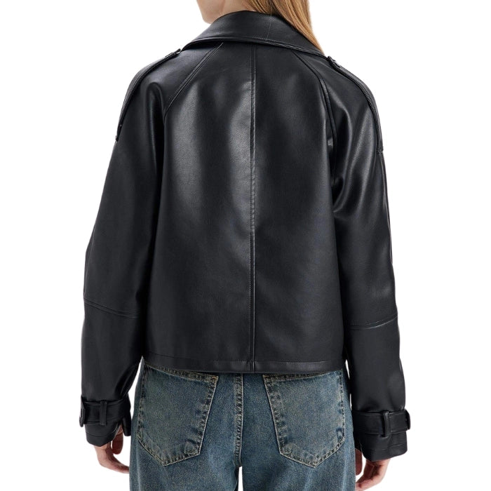 Vero Double-Breasted Cropped Leather Jacket
