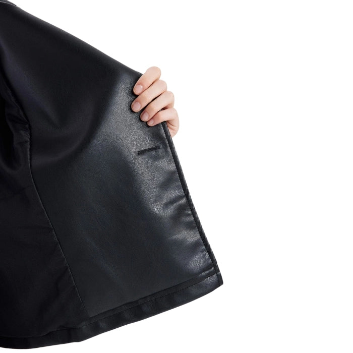 Vero Double-Breasted Cropped Leather Jacket