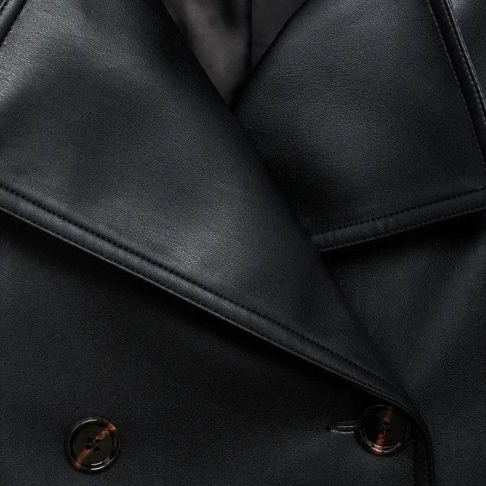 Vero Double-Breasted Cropped Leather Jacket