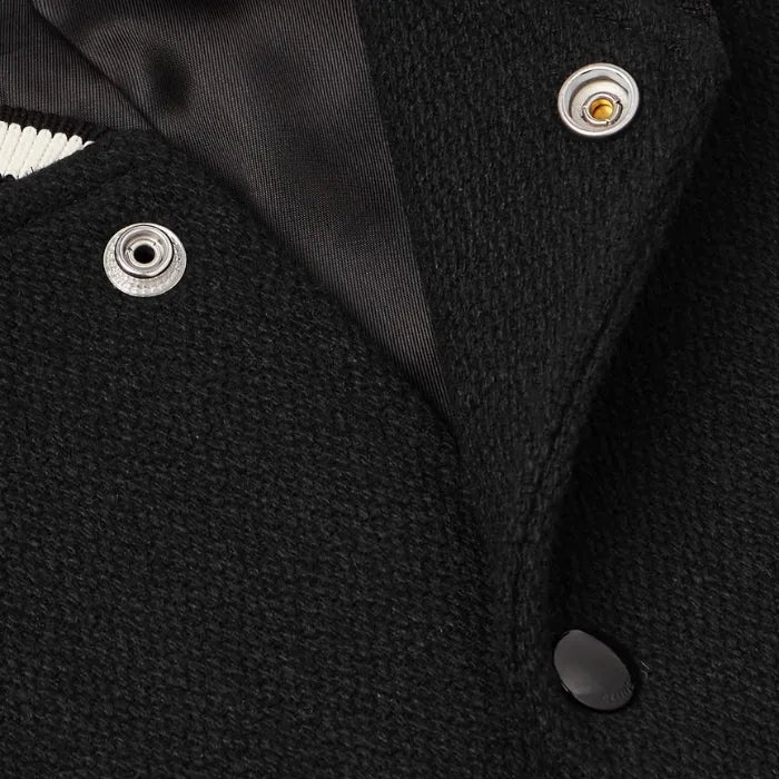 Mercer Black Wool Varsity Jacket with Leather Trim