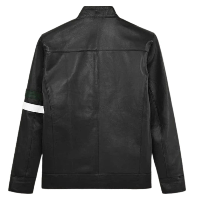White Stripes Black Moto Leather Jacket