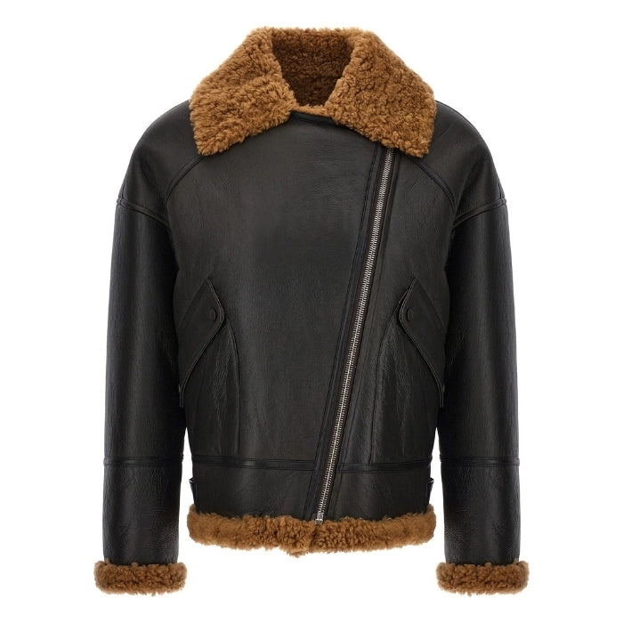 Xavina Aviator Shearling Bomber Leather Jacket