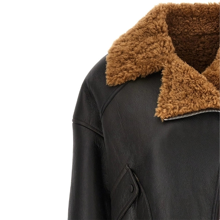Xavina Aviator Shearling Bomber Leather Jacket
