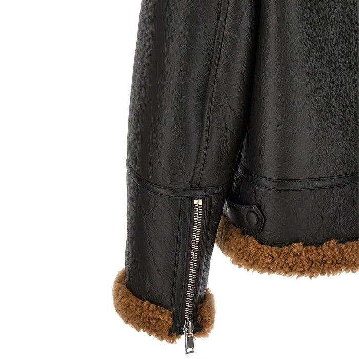 Xavina Aviator Shearling Bomber Leather Jacket