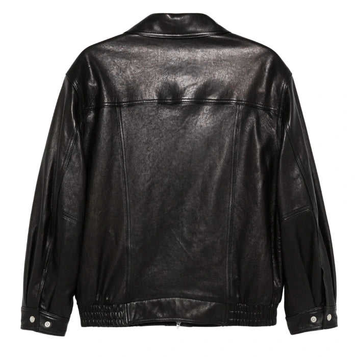 Zarin Relaxed Fit Black Leather Bomber Jacket