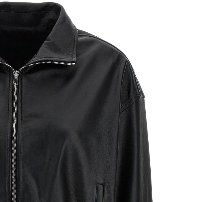 Zelora Soft-Finish Black Leather Bomber Jacket