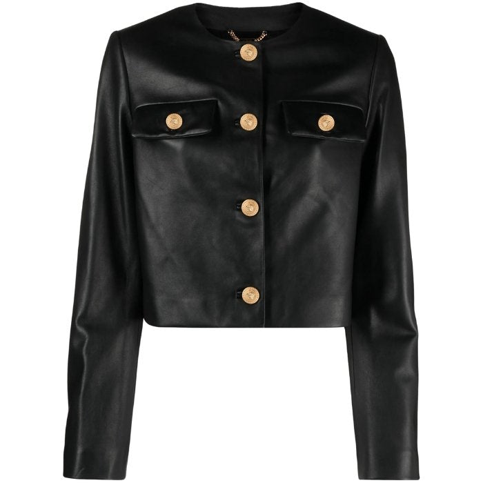 Elvara Luxe Iconic Cropped Black Leather Jacket