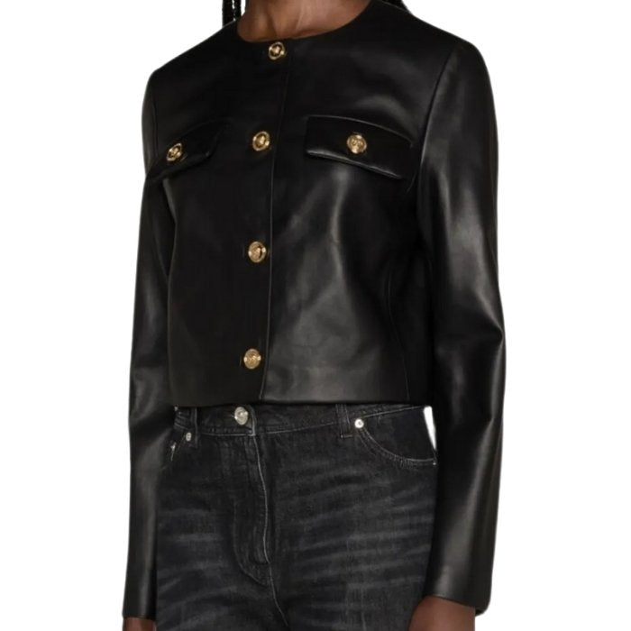 Elvara Luxe Iconic Cropped Black Leather Jacket