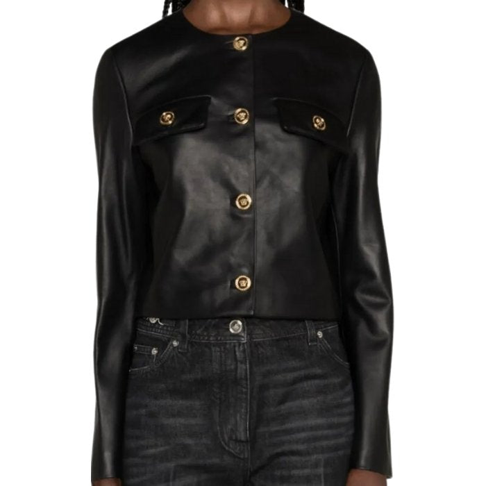 Elvara Luxe Iconic Cropped Black Leather Jacket