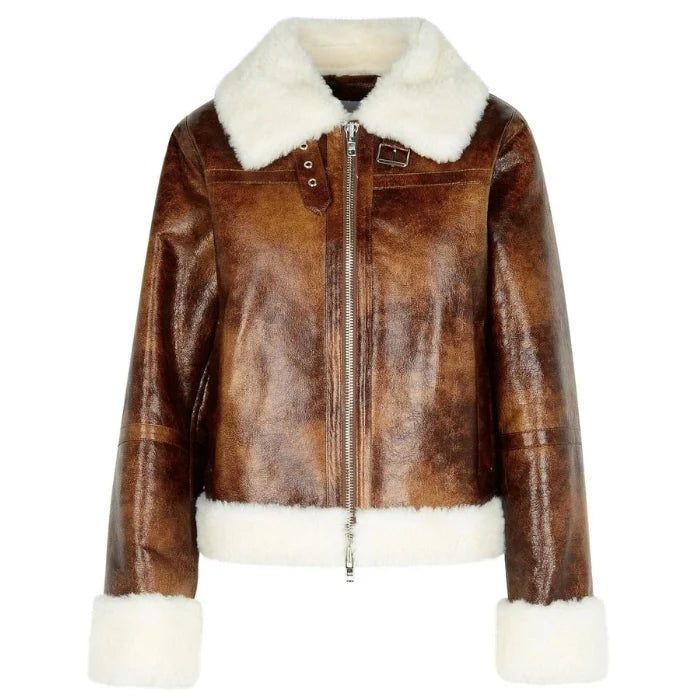 Women-Brown-Shearling-Jacket