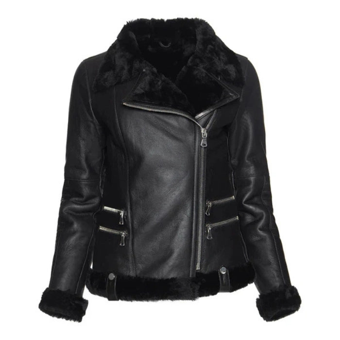 Alvara Spanish Merino Shearling Black Leather Jacket