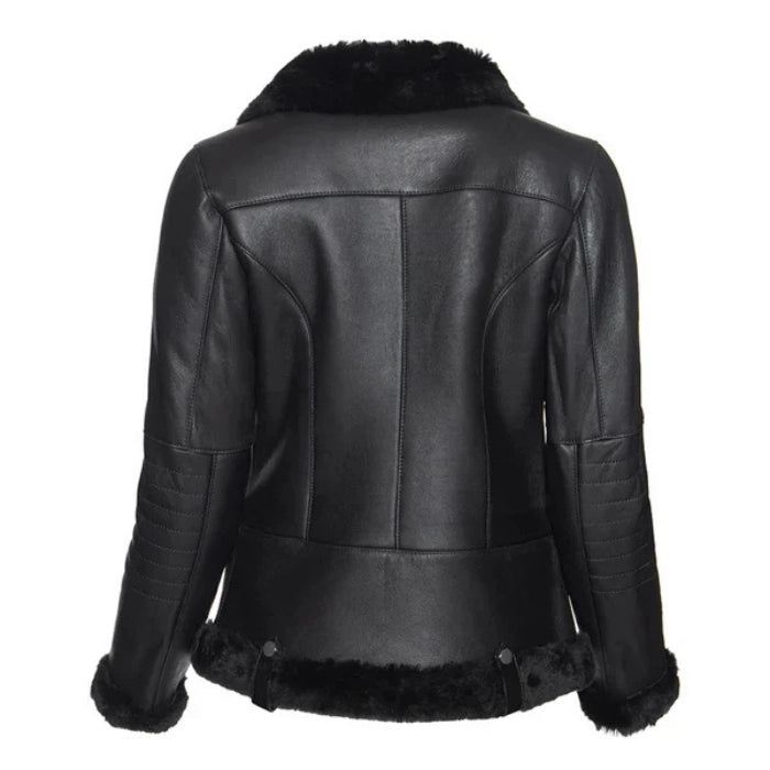 Alvara Spanish Merino Shearling Black Leather Jacket