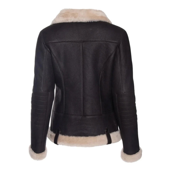 Alvara Spanish Merino Shearling Brown Leather Jacket Beige Fur