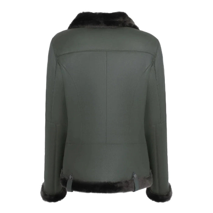 Alvara Spanish Merino Shearling Green Leather Jacket
