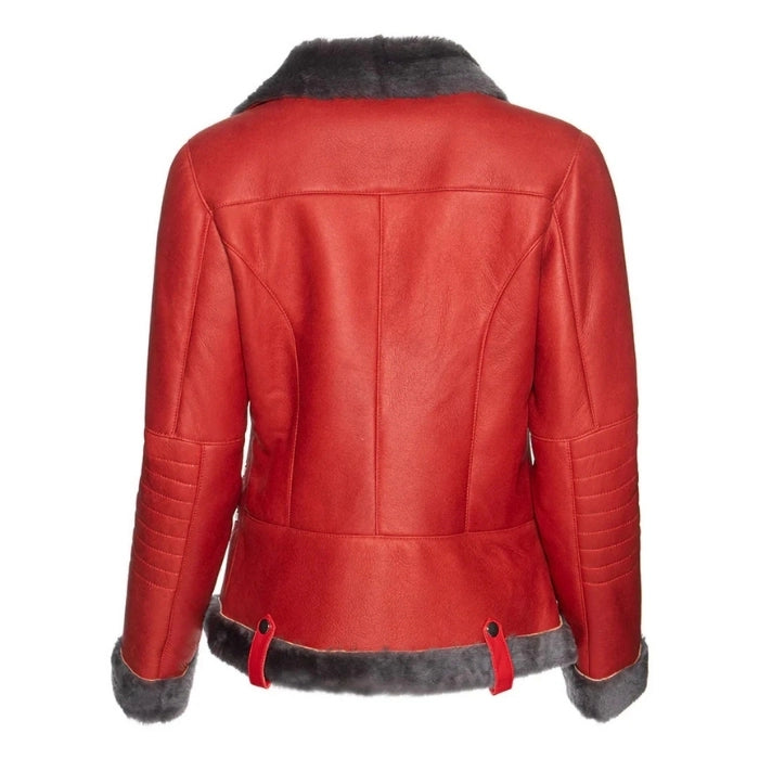 Alvara Spanish Merino Shearling Red Leather Jacket