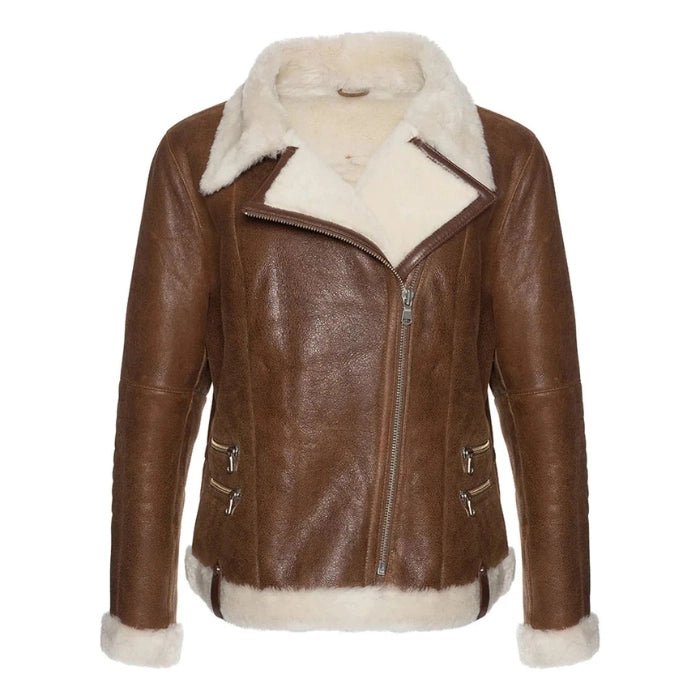 Alvara Spanish Merino Shearling Brown Leather Jacket