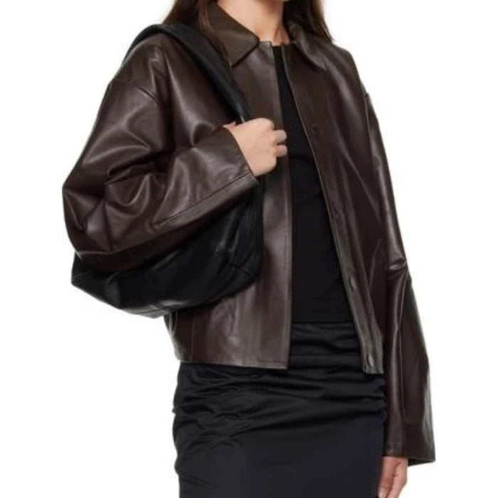 Arden Boxy Dark Brown Leather Jacket