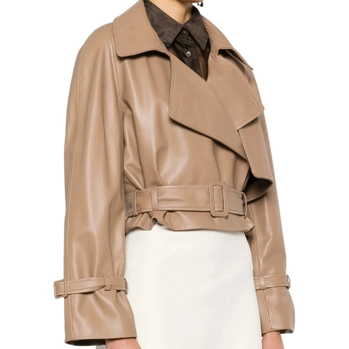 Mirelle Ava Cropped Belted Leather Jacket