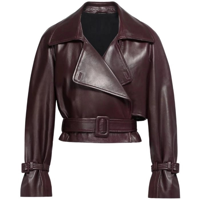 Mirelle Ava Cropped Belted Leather Jacket