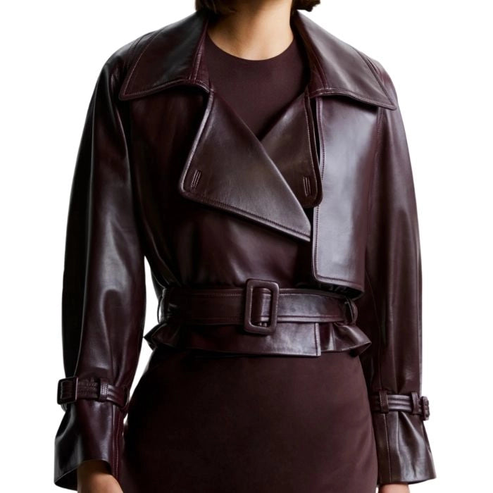 Mirelle Ava Cropped Belted Leather Jacket