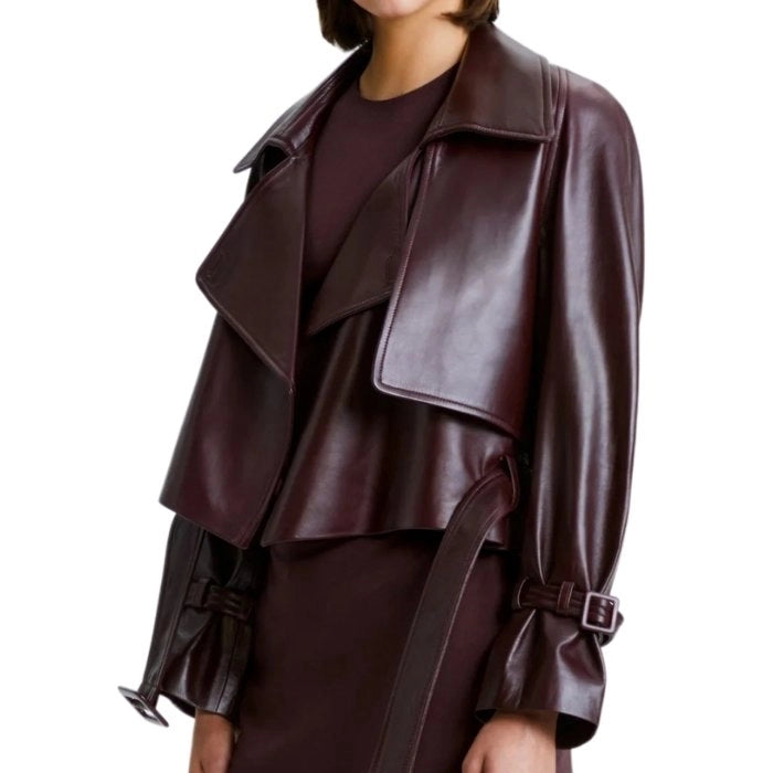 Mirelle Ava Cropped Belted Leather Jacket