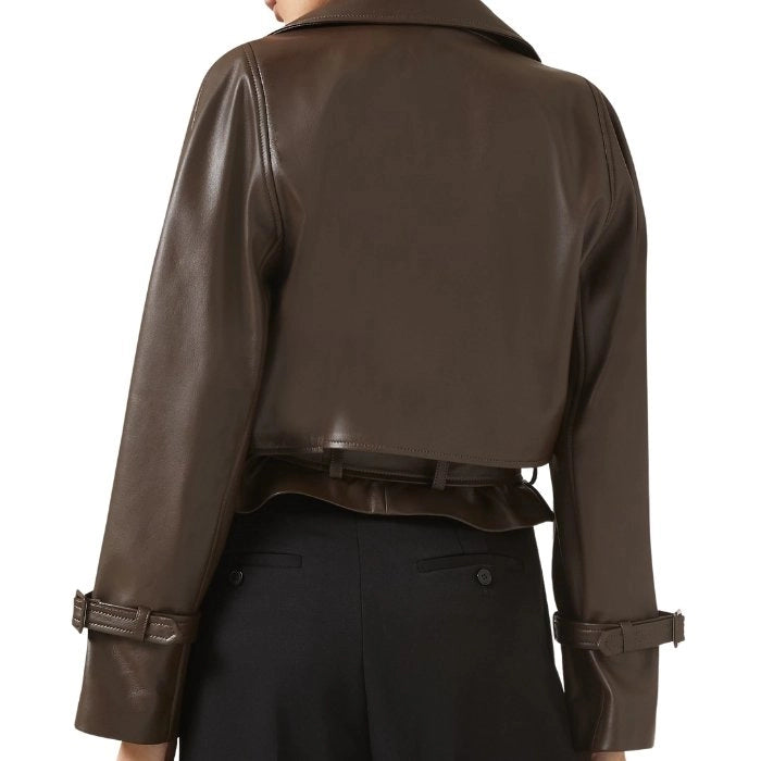 Mirelle Ava Cropped Belted Leather Jacket