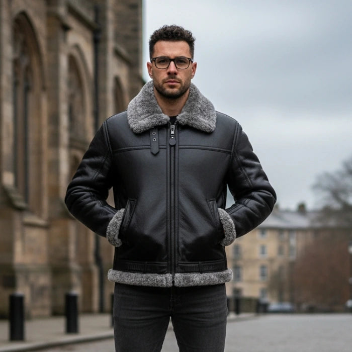 Boehne B3 Black Leather Bomber Jacket