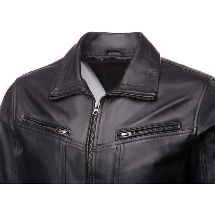 Men's Black Bomber Style Leather Jacket