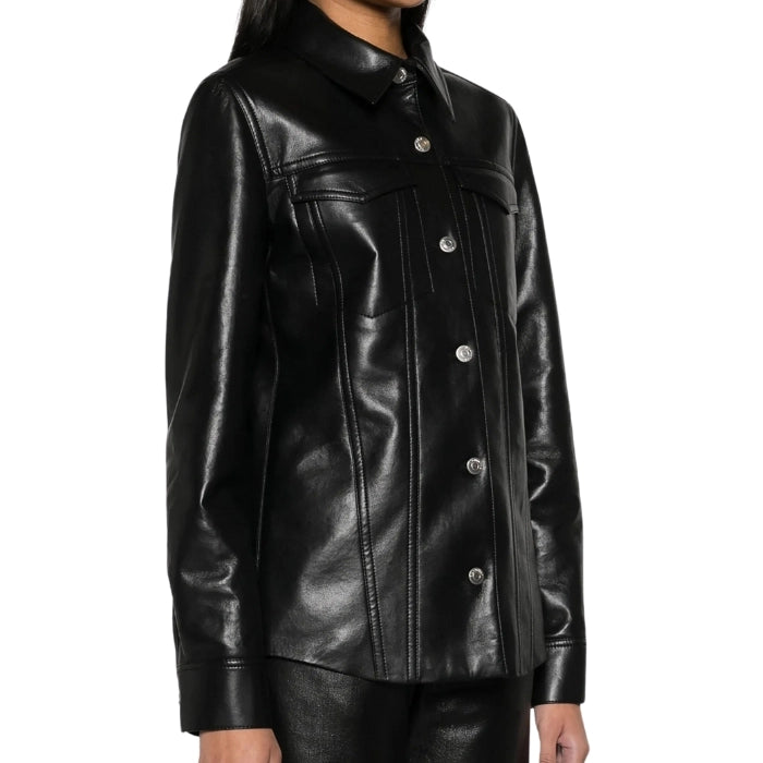 Rocio Oversized Button-Up Leather Jacket