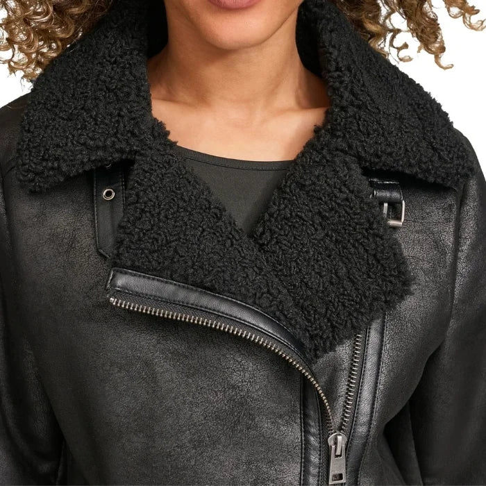 Women's Waxed Sherpa Fur Leather Jacket