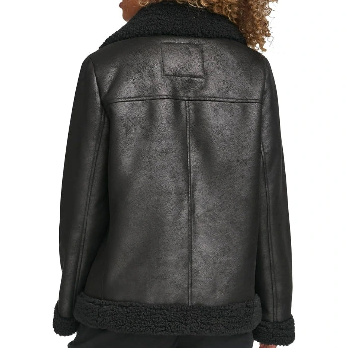 Women's Waxed Sherpa Fur Leather Jacket